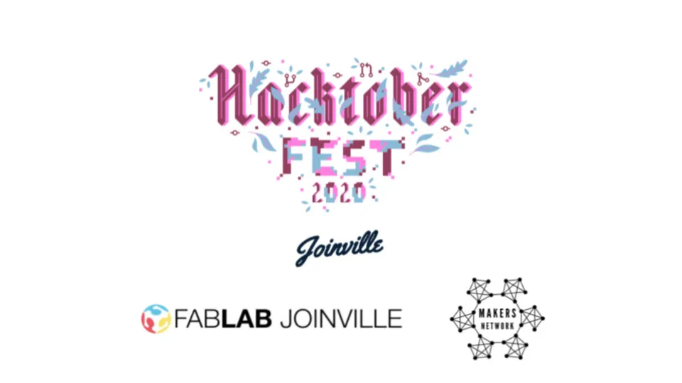 Arte do Hacktoberfest Joinville com os logotipos do Fab Lab Joinville e da Makers Network.